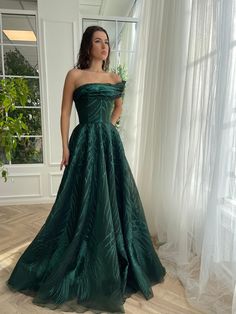 Deep Green Gown | Teuta Matoshi Prom Dress Inspo, Classy Prom Dresses, Prom 2024, Green Gown, Prom Dress Inspiration, Beautiful Prom Dresses, Pretty Prom Dresses, فستان سهرة, Grad Dresses