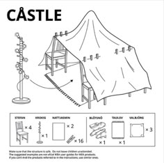 a drawing of a castle with instructions to build it and how to use the ladder