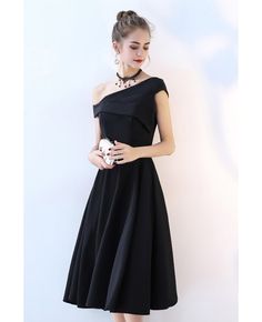 Simple Black One Shoulder Midi Party Dress #BLS86051 - GemGrace.com Midi Homecoming Dresses, Spring Midi Dress, Dress Tea Length, Midi Party Dress, Party Dresses Online, Off Shoulder Dresses, Evening Dress Fashion, Western Look, Fashion Guide