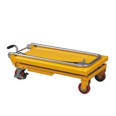 a yellow dolly with two wheels and a handle on the bottom is shown in front of a white background