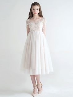 8th Grade Graduation Dresses, Tulle Formal Dress, Mom Wedding Dress, Tea Length Tulle, Blush Dress, Tea Length Wedding, Satin Tulle, Tea Length Wedding Dress, Textured Dress