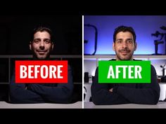 two men holding up signs that say before and after they are in front of the camera