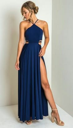 Fancy Outfit, Dress Fancy, Grad Ideas, Floor Length Prom Dresses, Cutout Maxi Dress, Blue Evening Dresses, Chiffon Evening Dresses, Outfit Party