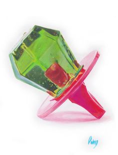 a drawing of a pink and green object