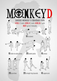 a poster with instructions on how to do monkey - d workouts for beginners