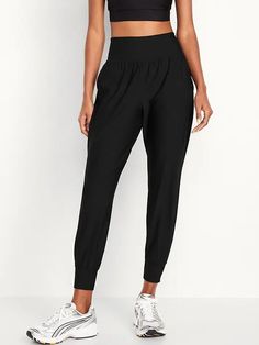 High-Waisted PowerSoft Joggers | Old Navy Black Athleisure Bottoms With Pull-on Style, Stretch Sports Joggers With Pull-on Style, Versatile Workout Sweatpants, Versatile Joggers For Gym, Versatile Joggers With Pockets For Gym, Solid Nylon Activewear With Elastic Waistband, Versatile Gym Bottoms With Elastic Waistband, Versatile Gym Sweatpants With Elastic Waistband, Versatile Gym Joggers With Elastic Waistband