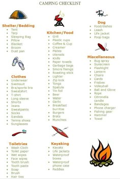 the camping checklist is shown in this image