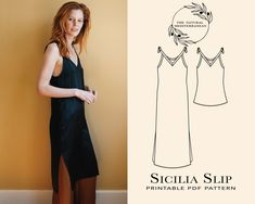 "DIGITAL HOME SEWING PATTERN - US LETTER SIZE PRINT The Sicilia Slipdress is an airy and elegant traditional slip for night or evening wear.  This pattern is best suited for light weight fabrics with a delicate drape such as silk charmeuse. I used 16 momme weight silk charmeuse to make the black slipdress in the listing photo. Budget 3 yards of at least 45\" wide fabric for Style A, and about 1.5 Yards for Style B. The download contains separate files for each size, XS - 3XL.  There is also an instruction booklet with illustrations to follow.  Read the instruction booklet thoroughly before printing your size. I can not issue any refunds for digital products.  Please message me with any questions or if you run into any issues!" Silk Dress Sewing, Natural Body Lotion, Home Sewing, Instructions Booklet, Copy Me, Silk Slip Dress, Silk Slip, Silk Charmeuse, Sewing Dresses