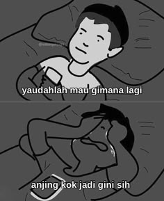 an image of two people sleeping in bed with the caption that reads, yadahah mau ginna lagi