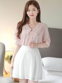 ❤Doll Color Chiffon Shirt❤ Ribbon Quilt, Press The Button, Pearl Bag, Pink M, Cool Fits, Chiffon Shirt, Quilted Bag, Cute Bags, Chiffon