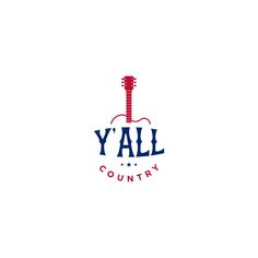 the y'all country logo is shown in red, white and blue with an electric guitar