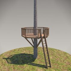 a wooden tree house on top of a hill