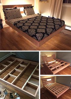 the bed frame is made out of wood