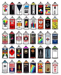 an image of many different types of canisters and cans on a white background