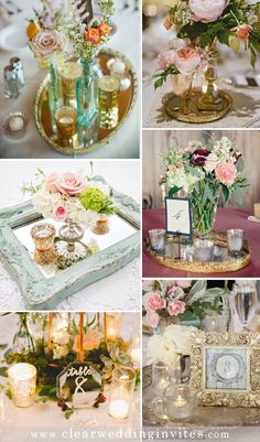 many different pictures with flowers and candles