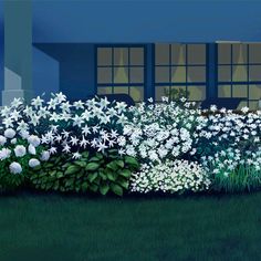 a painting of flowers in front of a house