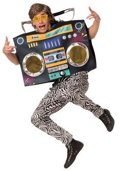 a man is jumping in the air holding a boombox