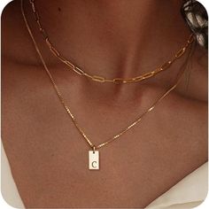 About This Item Layered Initial Necklace: Gold Initial Necklaces Consists Of Two Layers. The First Layer Is A Paperclip Chain Necklace, The Second Layer Is A Gold Initial Necklace. Minimalism And Fashion. You Can Choose To Wear It Alone Or With Other Dainty Gold Necklace Size: Paperclip Chain Necklace: 14 " + 2 ", Initial C Necklace: 18 " + 2 " Adjustable Chain, Tag Pendant: About 0.23 " * 0.39 ". Dainty Gold Initial Necklace For Women Wear Material: The Gold Initial Necklaces For Women Trendy A Gold Initial Necklaces, C Necklace Initial, Dainty Gold Necklace Stack, Letter S Necklace, Gold Plated Initial Necklace, C Initial Necklace, E Initial Necklace, C Necklace, Gold Dainty Jewelry