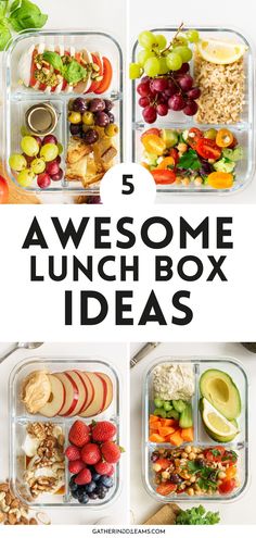 the top five lunch boxes are filled with different types of food, including fruits and vegetables