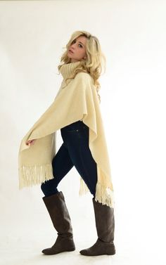 Blanket Poncho, turtleneck sweater Wrap, Outerwear wool Cape Coat, Holidays gift, Poncho handwoven in merino wool by Texturable Beige Bohemian Winter Cape, Cozy Wool Poncho Cape, Wool Poncho Cape One Size, Cozy Wool Poncho For Fall, Wool Cape Poncho One Size, One Size Wool Poncho Cape, Winter Merino Wool Poncho, One Size Wool Cape, Cream Bohemian Poncho For Fall