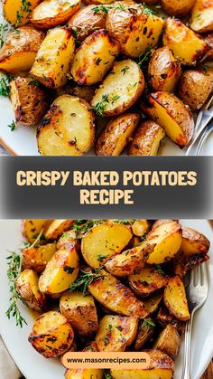 crispy baked potatoes recipe on a white plate