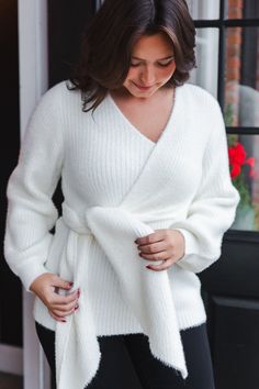 Side Tie Wrap Sweater, Ivory - New Arrivals - The Blue Door Boutique Fashion Categories, Draped Sweater, Tie Sweater, Ivory Sweater, Tie Wrap, Blue Door, Wrap Sweater, Cute Tops, Boutique Clothing