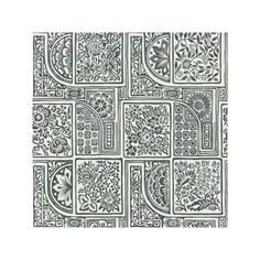 an intricately designed wallpaper pattern in black and white, with various designs on it