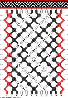 an image of a knitted pattern with red, black and white designs on it