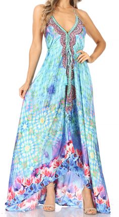 Sakkas Lizi Womens Maxi High-low Halter Handkerchief Long Dress Beach Party#color_WT39-Turq Long Dress Beach, Maxi Halter Dress, Long Beach Dress, Silky Texture, Light As A Feather, Handkerchief Hem, Dress Beach, Lovely Dresses, Beach Dresses