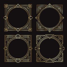 four golden frames in art deco style on a black background stock photo - budget conscious