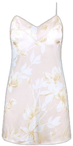 Feminine Silk Sleepwear, Silk V-neck Sleepwear For Bedtime, Silk Camisole Nightgown For Summer, Elegant Floral Print V-neck Sleepwear, Cream Silk Sleepwear, Elegant Summer Camisole For Bedtime, Elegant Summer Bedtime Camisole, Elegant Floral V-neck Sleepwear, White Silk Sleepwear For Spring