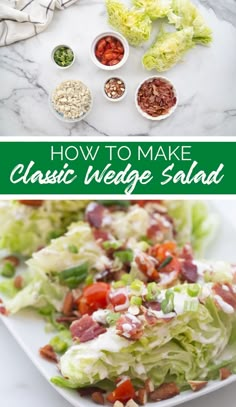 a salad with lettuce, tomatoes and other ingredients in bowls on a white plate