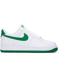 Nike 
White & Green Air Force 1 '07 Sneakers 
Low-top buffed leather sneakers in white and green. 
. Perforated detailing at toe 
. Logo plaque at lace-up closure 
. Logo patch at padded tongue 
. Padded collar 
. Swoosh appliqué at sides 
. Logo embroidered at heel 
. Mesh lining 
. Nike Air cushioning at footbed 
. Foam rubber midsole 
. Treaded rubber sole 
Please note that this item may be shipped only within North America. 
Supplier color: White/White/Malachite 
Upper: leather. Sole: rubber Casual Green Low-top Basketball Shoes, Classic Green Sneakers For Streetwear, Green Lace-up Basketball Shoes, White Nike Air Force 1 With Rubber Sole, Green Leather Nike Air Force 1 Sporty Shoes, Green Mid-top Skate Shoes With Laces, Classic Green Sneakers With Branded Insole, Green Nike Air Force 1 For Streetwear, Green Leather Nike Air Force 1 For Sports