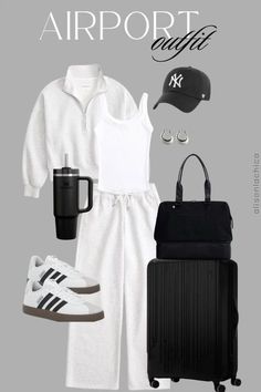 Tracksuit Outfit Women Airport, Outfit Inspo Airport, Black And White Airport Outfit, Airport Inspo Outfits, Airport Mom Outfit, Travel Outfit Inspo Airport Style, Travel Fit Airport, Mom Travel Outfit Airport, Airport Outfit 2024