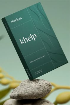 a book sitting on top of a pile of rocks with the title khelp above it