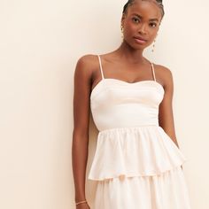 Rosalia Tiered Dress | Nuuly Rent Chic Peplum Dresses For Brunch, Chic Brunch Peplum Dresses, Chic Tiered Dress For Night Out, Elegant Tiered Dress For Date Night, Chic Peplum Midi Dress For Cocktail, Chic Evening Peplum Midi Dress, Chic Peplum Midi Dress For Evening, Chic Evening Midi Dress With Peplum, Elegant Tiered Mini Dress For Brunch