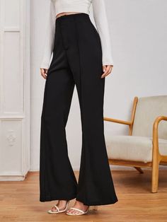 SHEIN Privé Solid Zipper Fly Flare Leg Pants | SHEIN USA Summer Fall, Autumn Summer, Leg Pants, Fashion Clothes Women, Womens Bottoms, Spring Summer