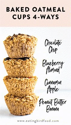 three homemade baked oatmeal cups stacked on top of each other