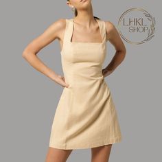 Linen Mini Dress, Summer Dress, Square Neck Dress, Sleeveless Dress, A-line Dress, Elegant Dress, Simple Linen Dress, Short Dress Elevate your style with our exquisite linen A-line dress featuring a chic square neckline. Crafted for those who embrace simplicity and sophistication, this versatile piece effortlessly exudes timeless elegance. Perfect for any occasion, it's a must-have for your wardrobe. ⭐ MATERIALS: 100% washed linen ⭐ DETAILS:  - Square neckline - Hidden zipper - With lining ⭐ SIZ Fitted A-line Halter Sundress, Beige Mini Suspender Dress, Beige A-line Sleeveless Dress For Summer, Beige Sleeveless Halter Sundress, Beige Fit And Flare Mini Dress, Beige A-line Sleeveless Sundress, Beige Fitted Sleeveless Halter Dress, Fitted Sleeveless Sundress With Square Neck, Beige A-line Mini Dress For Summer