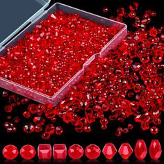 PRICES MAY VARY. ✨【Portable Glass Bead Set】You will receive 600 crystal beads in 5 styles and 3 sizes. They are all packed in a transparent box for easy storage and portability. The quantity is sufficient and the styles are diverse, which can meet your different craft needs. ✨【Multi Faceted Design】Our crystal beads for jewelry making in red colors are faceted and come in 5 different styles including biconical, teardrop, cube, flat and ball beads. Each style comes in 3 sizes (4/6/8mm), hole: appr Red Faceted Beads Jewelry For Valentine's Day, Red Faceted Beads Costume Jewelry, Cheap Red Statement Beads, Cheap Red Oval Beads, Handmade Red Glass Beads, Transparent Box, Faceted Design, Making Glass, Red Glass