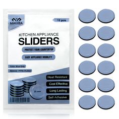 10 pack of kitchen appliance sliders in blue packaging with white labels on each side