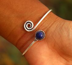 Silver Cuff Bangle, Twisted Bangle, Artisan Bracelets, Handmade Bangles, Lapis Lazuli Stone, Sterling Silver Cuff, Cuff Bangles, Silver Cuff, Bracelet Gift