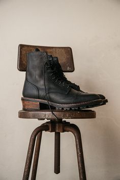 Discounts are not eligible for Thursday Boots. Handcrafted from start to finish in the USA with Rugged & Resilient leather, Goodyear welt construction, and a 'Cuban' stacked leather heel to ensure this boot is every bit as durable as it looks. Whether you're headed into your daily commute or on a trek through rugged tundra, the Logger will help you stand confidently wherever the day takes you. Black Matte Rugged & Resilient Leather Goodyear Welt Construction for Longevity Fully Lined Supple Glov Classy Boots, Logger Boots, Thursday Boots, Mens Work Shoes, Black Boots Men, Rugged Boots, Boot Companies, Dad Fashion, Mens Fashion Rugged