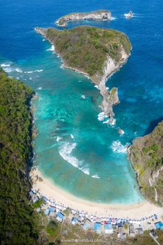 an aerial view of the beach and lagoons in nusa penida, indonesia