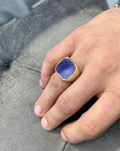 Lapis Lazuli Men Ring, Pinky Signet Blue Ring, Square Shape, Genuine Gemstone, Stylish Gold Silver Ring, Handmade Jewelry, Best Gift for Him ◎ Details ◎ ○ Material 14K Solid Gold or 925 Sterling Silver Weight of Ring : approx 18.00 gr Height of Ring : approx 5.30 mm ○ Upgrade to Solid 18K Gold, please click the link below: https://www.etsy.com/listing/962826004 ○ Gemstone Natural Lapis Lazuli Gemstone approx. 15 mm x 15 mm 4.50 ct Made to Order HANDMADE ITEM ○ For Men Collection : https://etsy.m Blue Lapis Lazuli Fine Jewelry Rings, Blue Lapis Lazuli Rings Fine Jewelry, Fine Jewelry Blue Lapis Lazuli Ring, Modern Blue Rings With Large Stone, Classic Lapis Lazuli Jewelry Ring, Blue Lapis Lazuli Gemstone Signet Ring, Blue Lapis Lazuli Signet Ring With Gemstone, Formal Lapis Lazuli Ring Jewelry, Lapis Lazuli Signet Ring With Gemstone For Gift