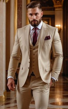 Men’s Tan Suit Outfit, Suite For Groom Wedding, Groom Attire Champagne, Champagne Wedding Suits For Men, Designer Suits For Men Wedding Indian, Groomsman Tan Suits, Men’s Tan Suit, Beige Mens Suit Wedding, Tan Mens Suit Wedding