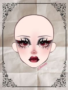 Alt Makeup Drawing, Cute Vampire Makeup, Goth Makeup Ideas Drawing, Leeeexz Makeup, Makeup Face Template, Red Goth Makeup, Face Chart Makeup Ideas, Vampire Goth Makeup, Makeup Looks Drawing