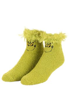 PRICES MAY VARY. Size: Standard COZY MATERIAL: Made from 99.4% polyester for a soft, fuzzy feel. EMBROIDERED DETAILS: Features the iconic Grinch with detailed embroidery. VERSATILE WEAR: Perfect for lounging, holiday events, or as a gift. FITS MOST SIZES: Designed to fit shoe sizes 7-12 comfortably. Sneak Around in Style The Grinch knew that he couldn't just show up at all of the houses of the Whoville Who's-Whos and snatch their stuff without a disguise. No! He knew he had to up his game with s Cheap Trendy Green Slippers, Dobby Christmas Socks, Grinch/whoville Games, Yoda Crochet Socks, Grincg Games, Grinch Slippers American Eagle, Sock Gnome Patterns Free, Chrisymas Socks, Weird Secret Santa Gifts