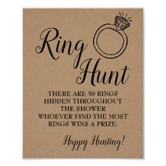 a brown card with the words ring hunt on it