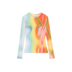 Monse mesh top in a rainbow heatwave effect Crew neckline Long sleeves Slim fit Pullover style Polyester Dry clean Imported A Rainbow, Pullover Styling, Mesh Top, Top Designers, Crew Neckline, Tops Designs, Dry Clean, Great Deals, Slim Fit